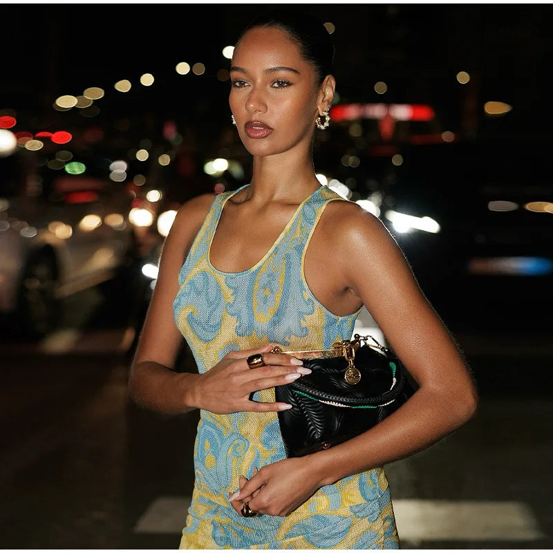 Printed Tassel Sleeveless Pleated Summer Dress