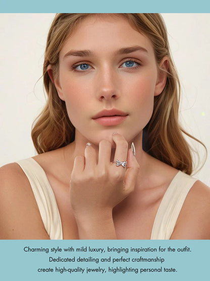 JEW012R     White Gold Plated Bowknot Ring with Zircon, Adjustable  Ring for Women - Klixstore