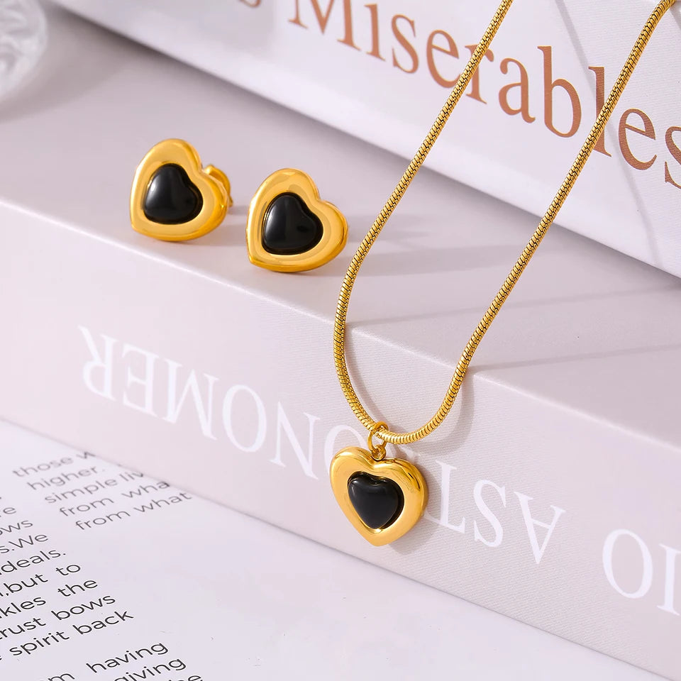 Heart Pendant Necklace and Earrings Set for Women