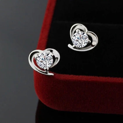 925 Sterling Silver Heart CZ Stud Earrings for Women