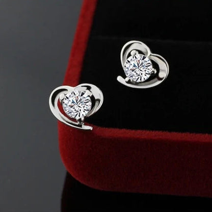 925 Sterling Silver Heart CZ Stud Earrings for Women