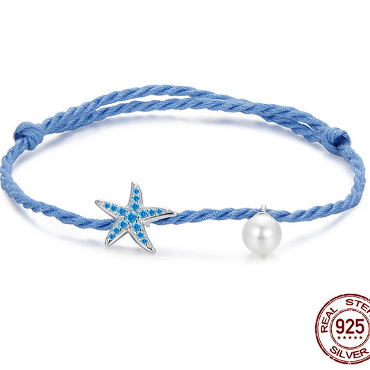 925 Silver Starfish Pearl Adjustable Bracelet