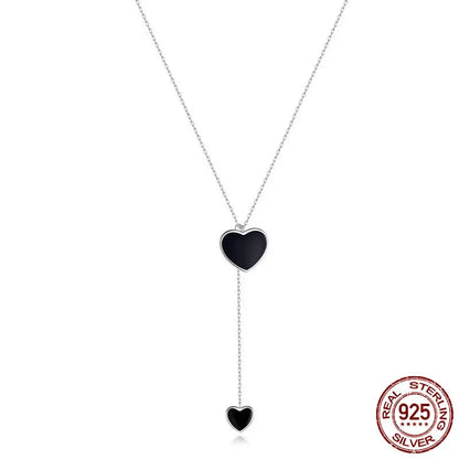 Double Black Heart Pendant Necklace