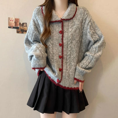 Retro Love Button Knitted Sweater for Women