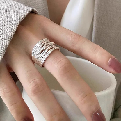 Genuine 925 Sterling Silver Irregular Adjustable Opening Ring for Women