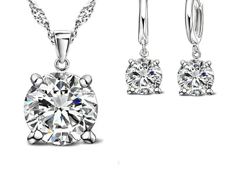 925 Silver CZ Pendant Jewelry Set