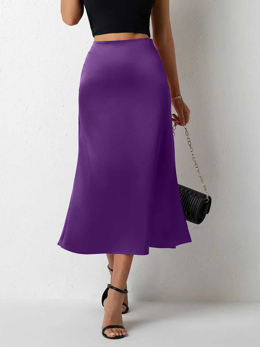Korean Style Champagne High Waist Satin Skirt