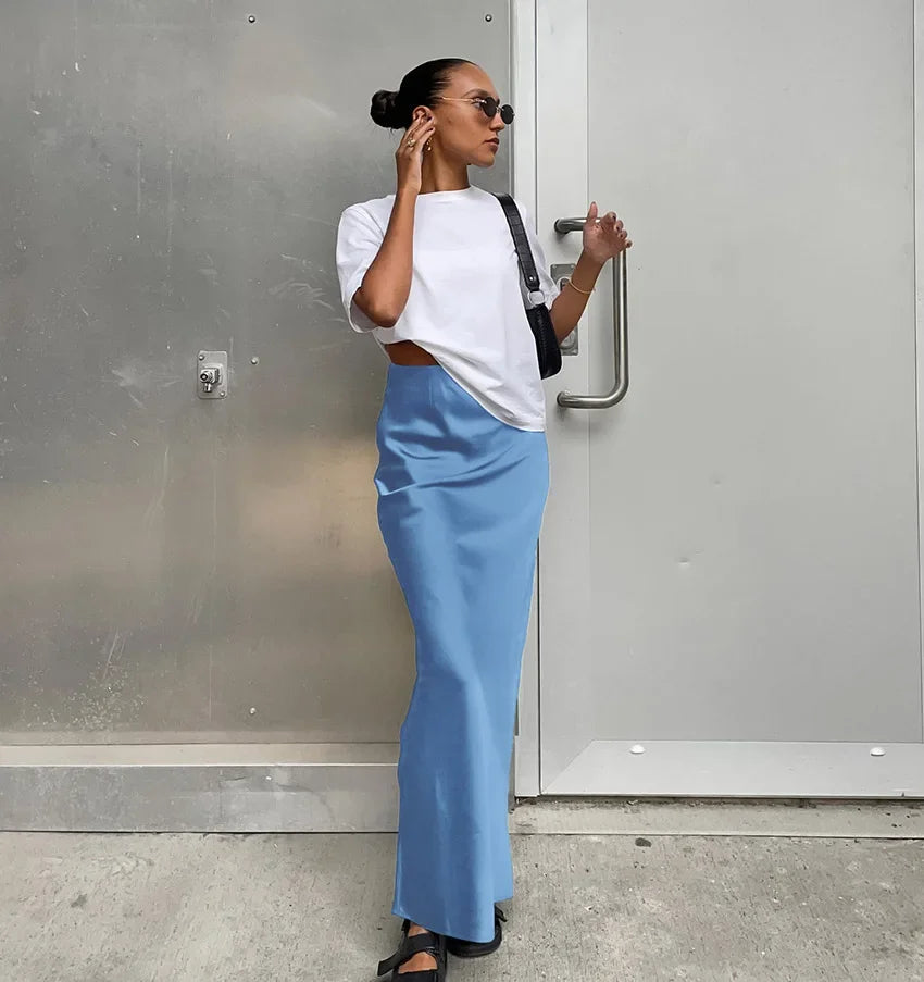 Elegant High Waist Satin Trumpet Skirt 2025