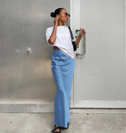 Elegant High Waist Satin Trumpet Skirt 2025