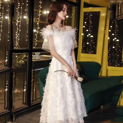Off Shoulder Elegant White Midi Dress