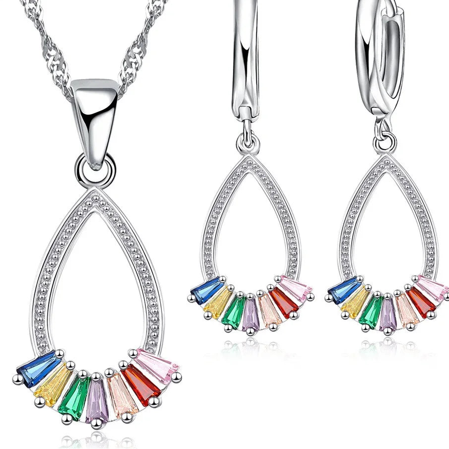 925 Silver Rainbow Crystal Jewelry Set