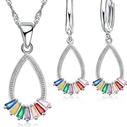 925 Silver Rainbow Crystal Jewelry Set