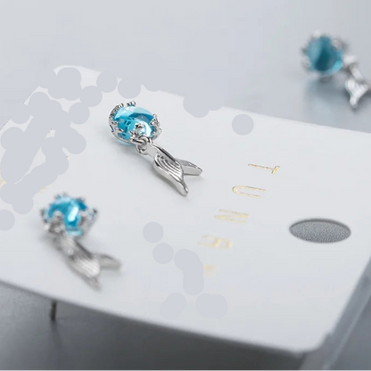 925 Silver Blue Fish Tail Hoop Earrings