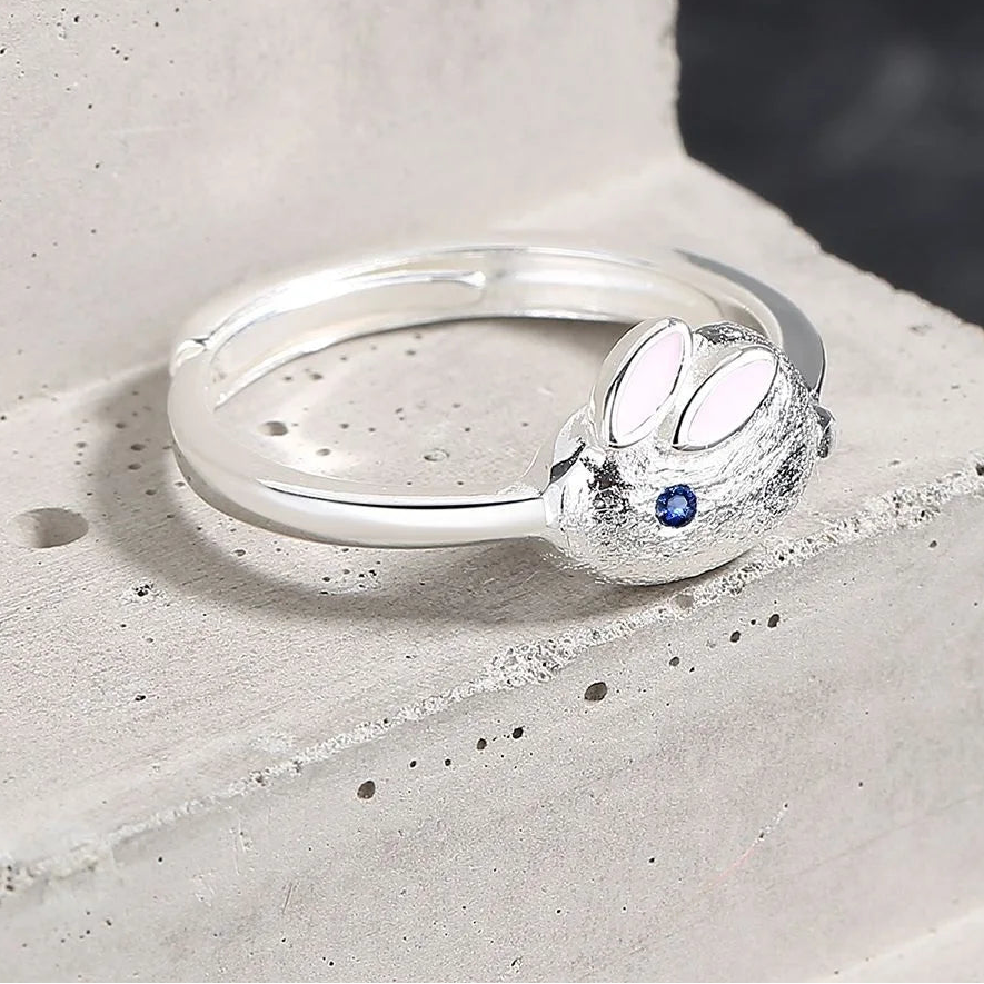 Genuine 925 Sterling Silver Adjustable Rabbit Pattern Ring for Women