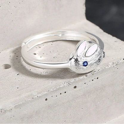 Genuine 925 Sterling Silver Adjustable Rabbit Pattern Ring for Women