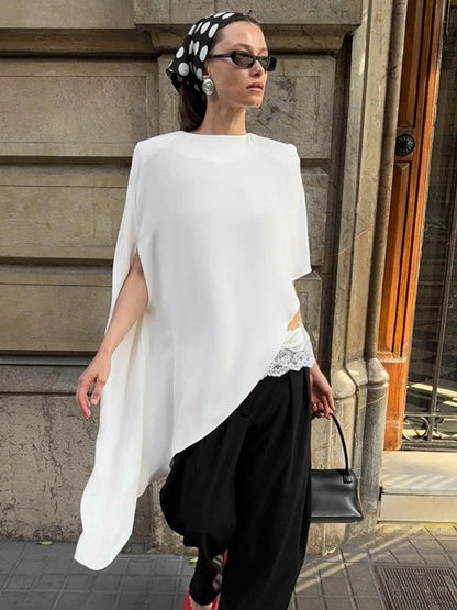 Women’s Irregular Shoulder-Pad Loose T-Shirt