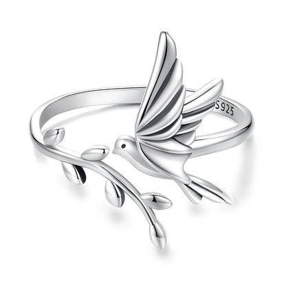 JEW010R    S925 Sterling Silver Kingfisher Adjustable Finger Ring for Women - Klixstore