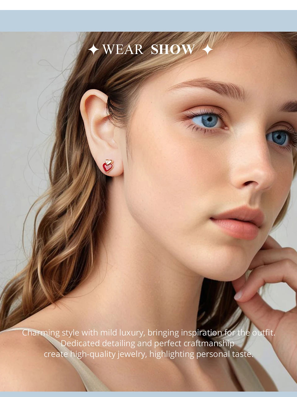 JEW020ER        925 Sterling Silver Angela Red Double Heart Stud Earrings Bowknot Cross Earrings for Women - Klixstore