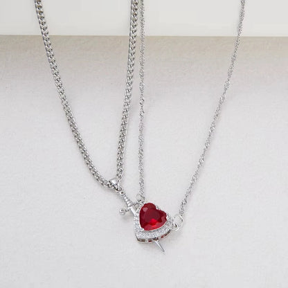 Heart & Sword Crystal Necklace Set – Stainless Steel Jewelry Gift Box