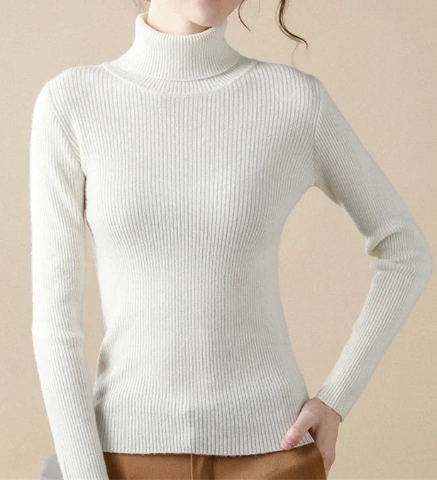 Turtleneck Knitted Cashmere Sweater for Women