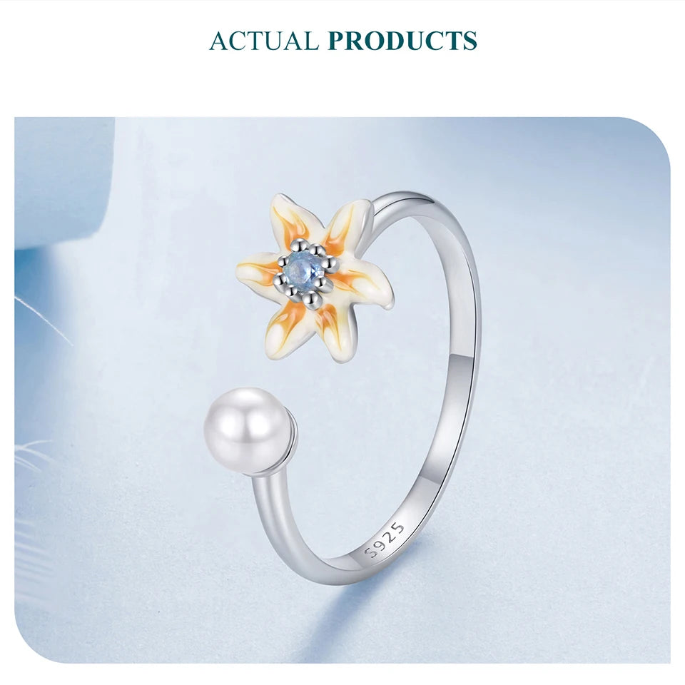 JEW001R 925 Sterling Silver Spring Flower Adjustable Open Ring for Women - Klixstore