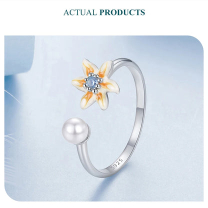 JEW001R 925 Sterling Silver Spring Flower Adjustable Open Ring for Women - Klixstore