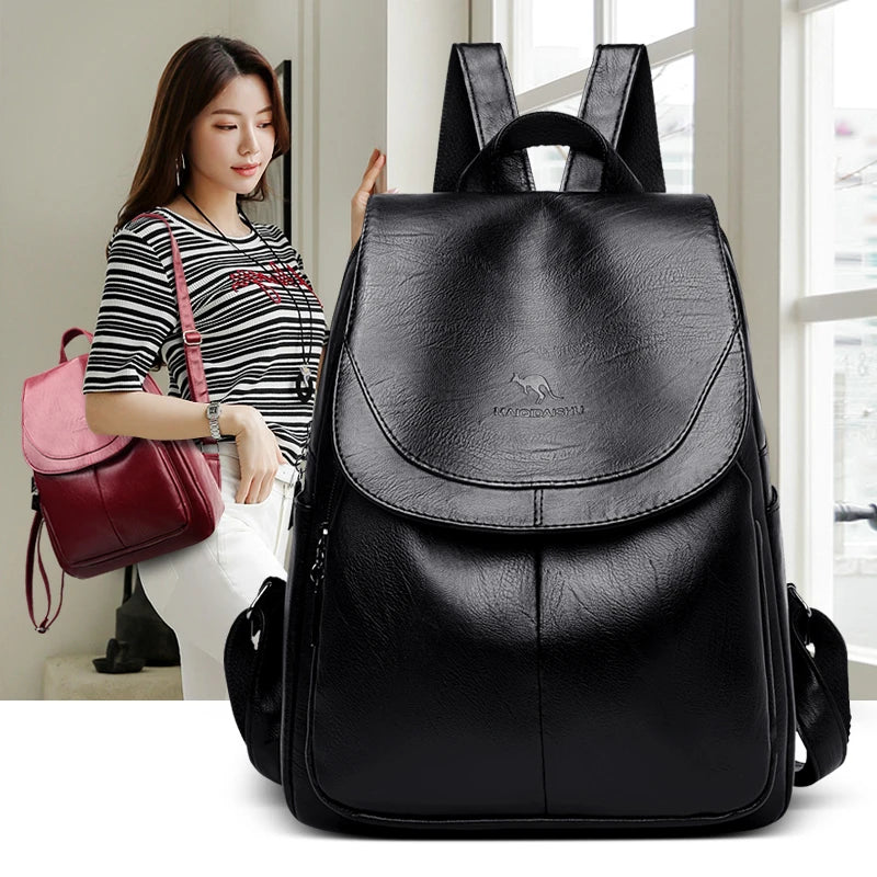 Vintage High-Quality Leather Backpack for Women