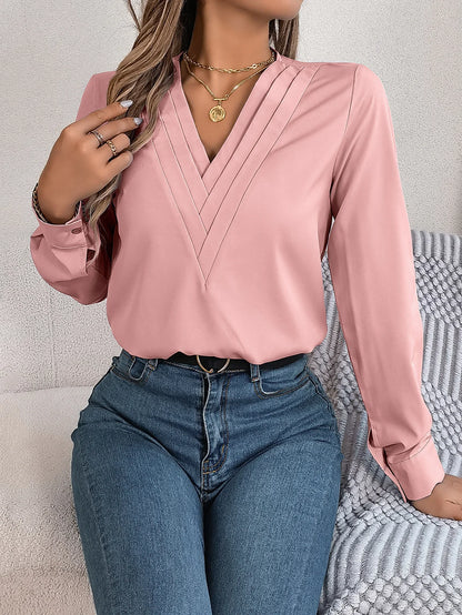 VigoCasey 2025 Elegant V-Neck Long Sleeve Women’s Top