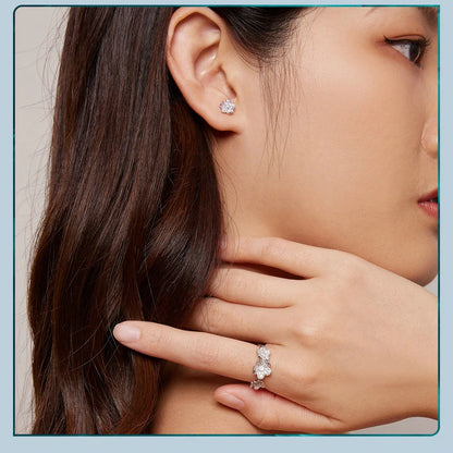 JEW008AX  925 Sterling Silver Exquisite Flower Series Flower to Flower Ring & Earrings Jewelry for Women - Klixstore