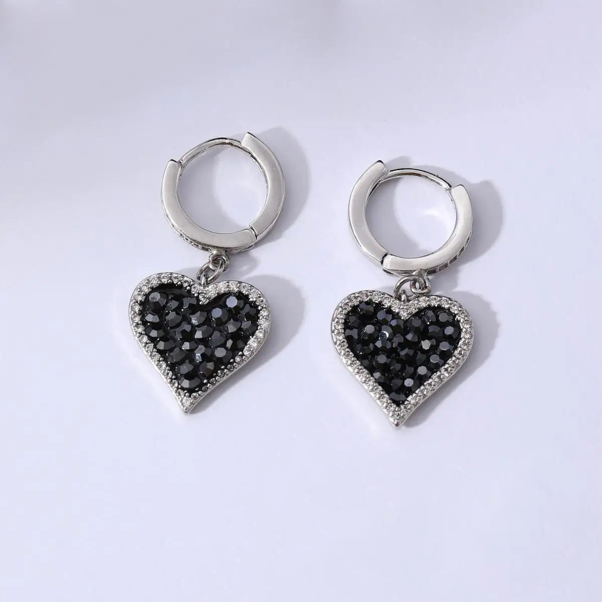 925 Sterling Silver Black Heart Zircon Earrings for Women