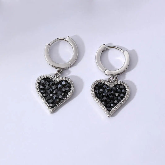 925 Sterling Silver Black Heart Zircon Earrings for Women