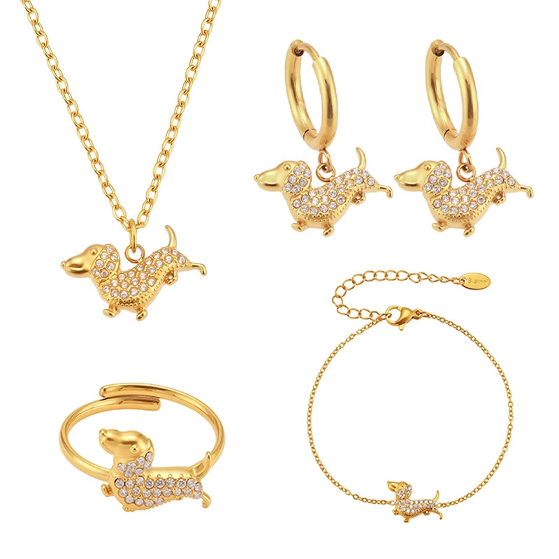 18k Gold plated Dachshund Jewelry Set for Women