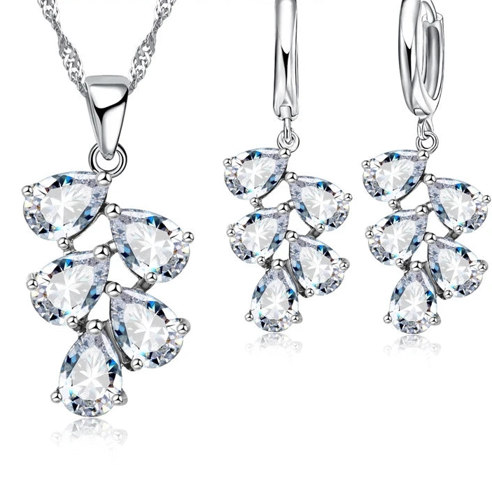 925 Sterling Silver Bridal Jewelry Set with Austrian Crystal Plant Design