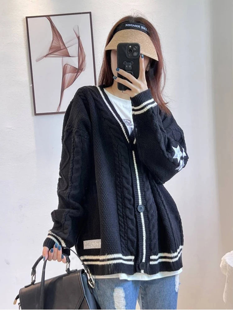 Star Embroidered Knitted Cardigan for Women