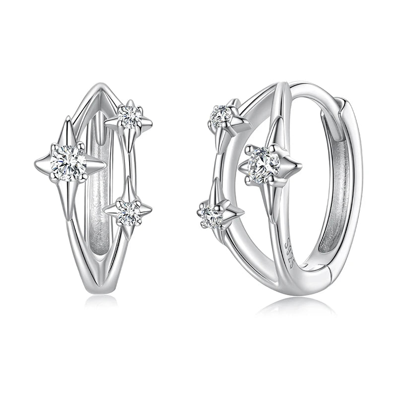 JEW026ER        
Solid 925 Sterling Silver Stars Hoop Earrings for Women  Double Layer CZ Huggie Earrings Hypoallergenic Jewelry - Klixstore