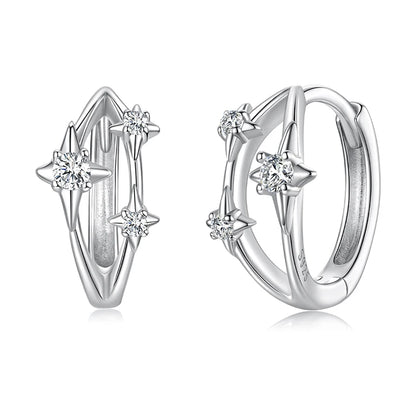 JEW026ER        
Solid 925 Sterling Silver Stars Hoop Earrings for Women  Double Layer CZ Huggie Earrings Hypoallergenic Jewelry - Klixstore