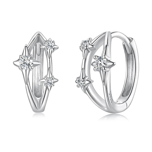 JEW026ER        
Solid 925 Sterling Silver Stars Hoop Earrings for Women  Double Layer CZ Huggie Earrings Hypoallergenic Jewelry - Klixstore