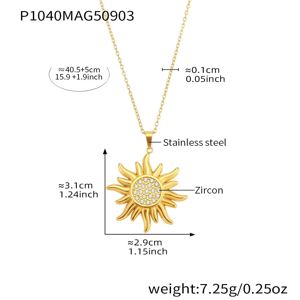 18k Gold Zircon Sun Pendant Necklace for Women