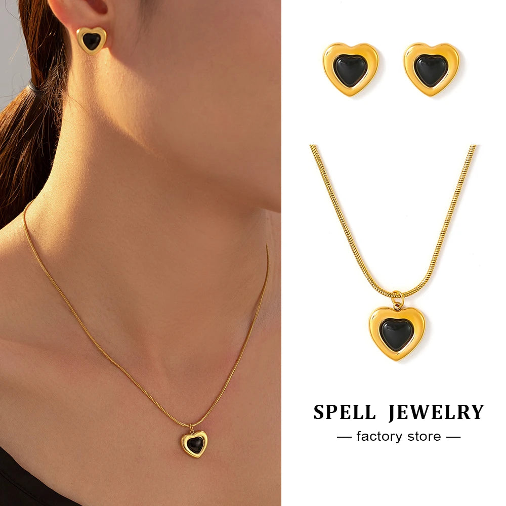 Heart Pendant Necklace and Earrings Set for Women