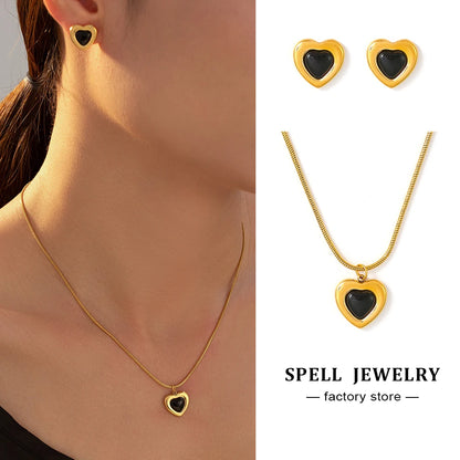 Heart Pendant Necklace and Earrings Set for Women