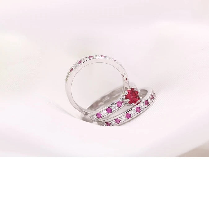 Elegant Purple CZ Crystal 925 Sterling Silver Ring Set for Women