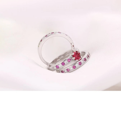 Elegant Purple CZ Crystal 925 Sterling Silver Ring Set for Women