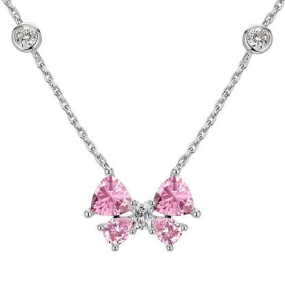Butterfly Pendant 925 Sterling Silver Necklace with Pink Cubic Zirconia Stones