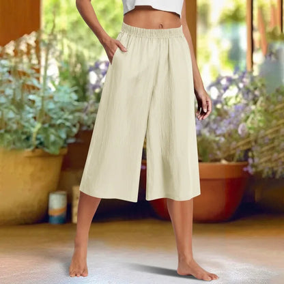 Cotton-linen Loose Solid Color Wide-leg Pants