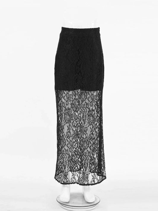 CLO001SK
Women Elegant Solid Black Long Skirts High Waist See-through Lace Skirt Female - Klixstore