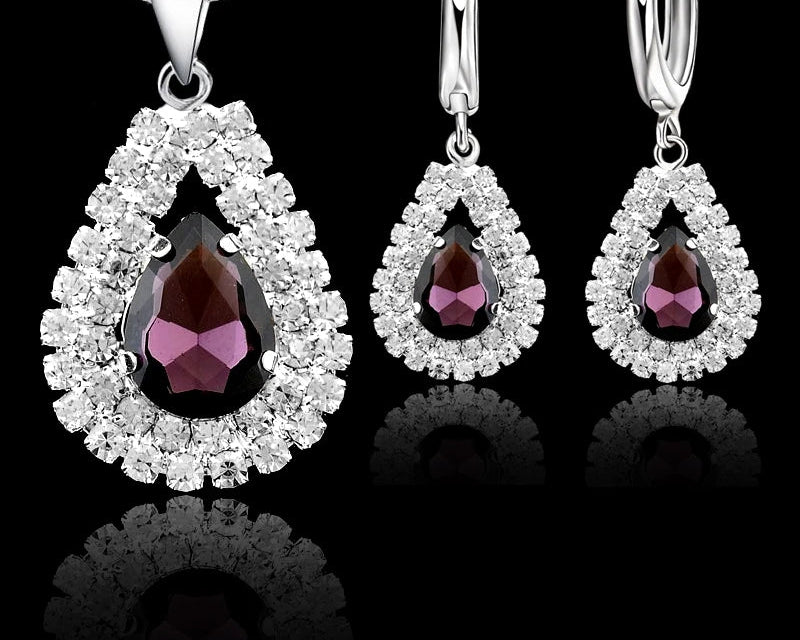 925 Silver Crystal Water Drop Jewelry Set