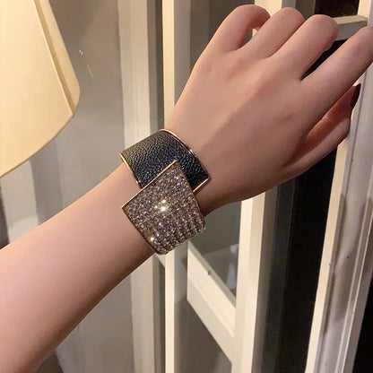 Diamond Leather Elastic Bangle