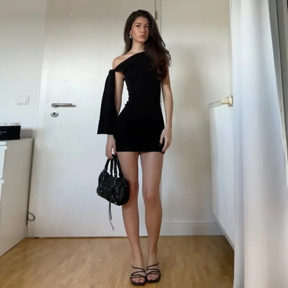 One Shoulder Bandage Black Mini Dress for Women
