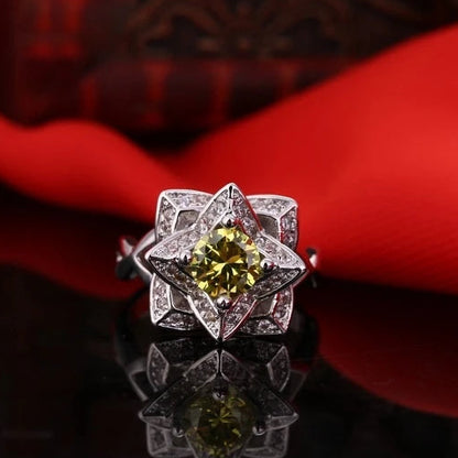 925 Sterling Silver Yellow CZ Crystal Engagement Ring for Women