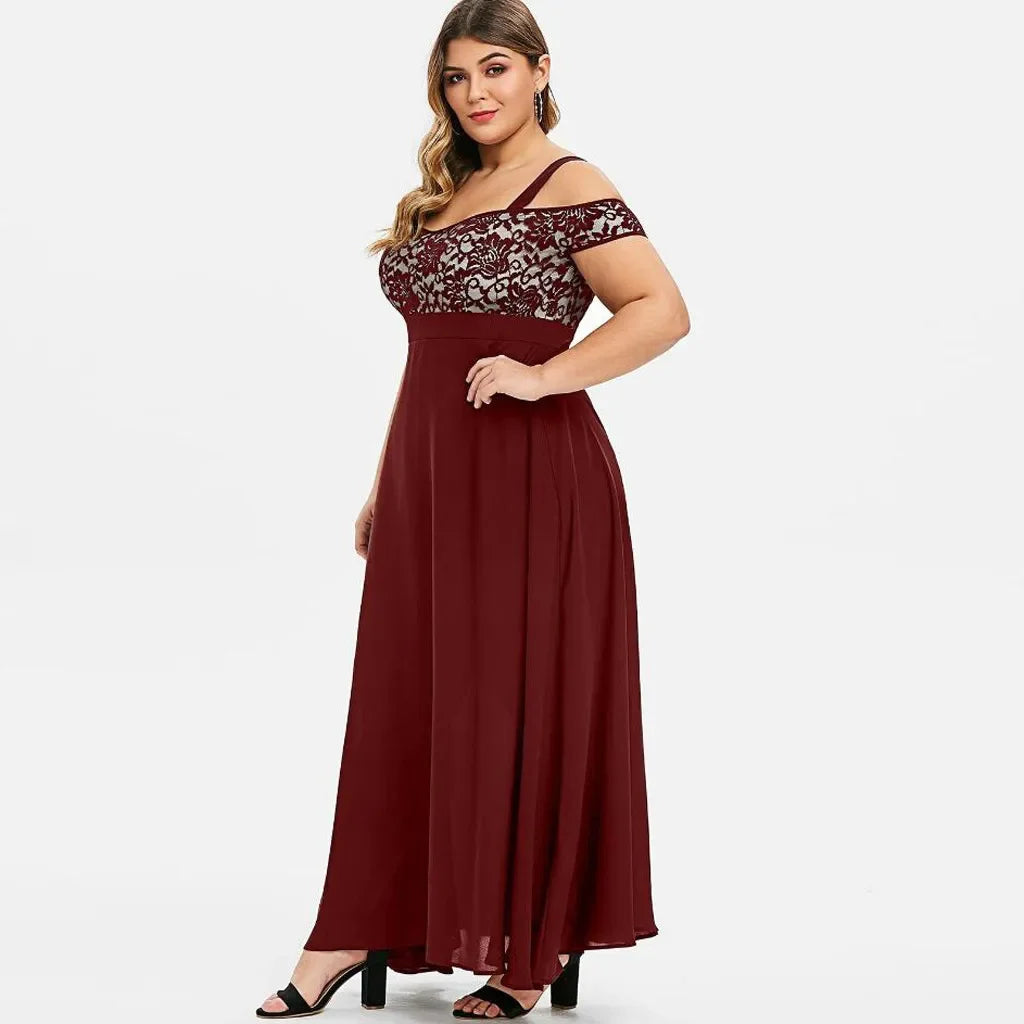 Plus Size Lace Cold Shoulder Maxi Dress